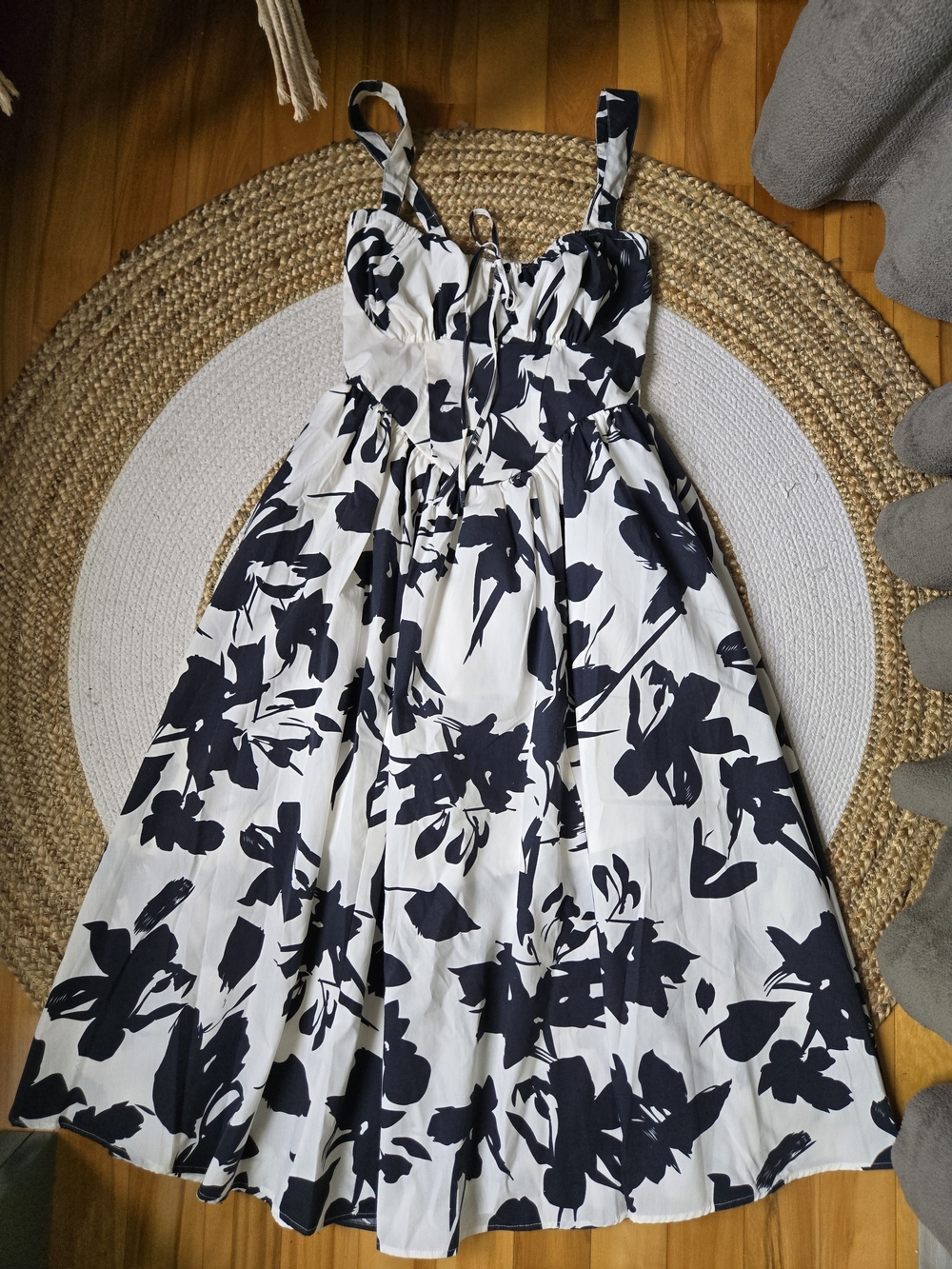 100% cotton Navy & White Milkmaid Floral Midi Dress Cottagecore Summer Casual